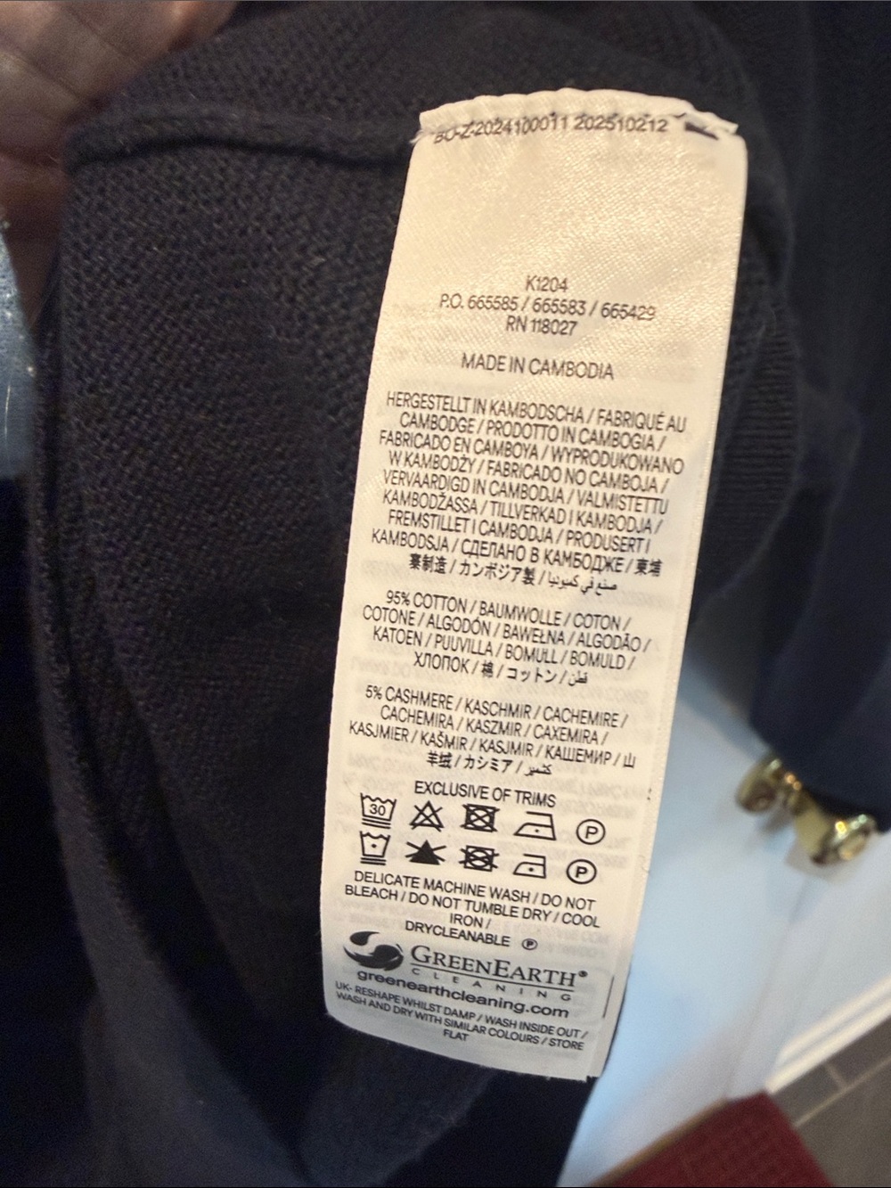 Boden Navy Sweater with Cream Trim and Button Cuffs - Picture 5 of 5